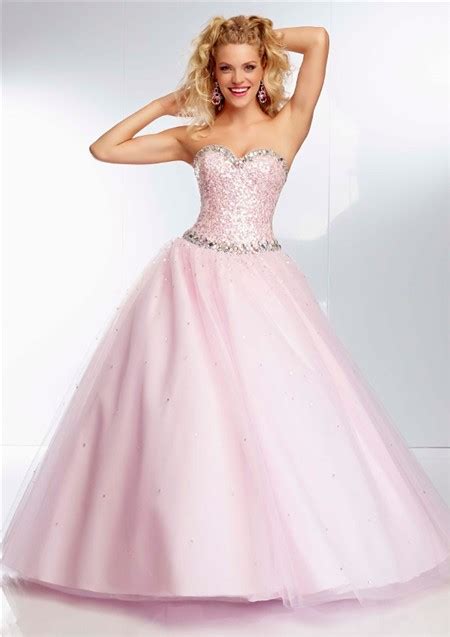 Ball Gown Sweetheart Neckline Light Pink Tulle Sequin Beaded Prom Dress