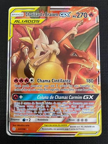 Carta Pokémon Charizard E Braixen gx Aliados Ultra Rara R 30 em