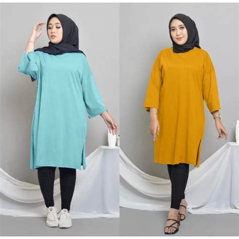 Tunik Basic Oversize Polos Dress Oversize Kaos Polos Basic Midi Dress