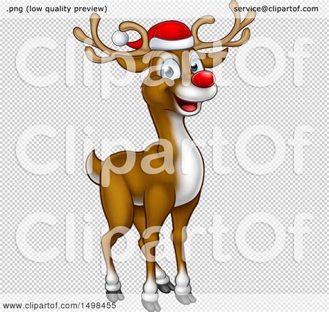 Clipart Of A Happy Red Nosed Reindeer Wearing A Christmas Santa Hat