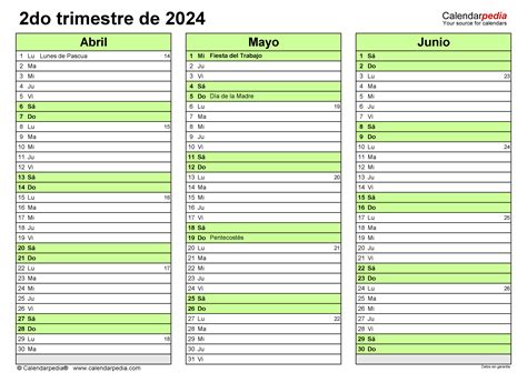 Calendario Trimestral En Word Excel Y Pdf Calendarpedia