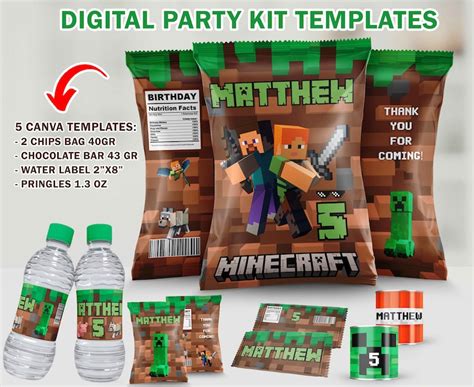 Minecraft Chips Bag Water Label Pringles Chocolate Bar Etsy