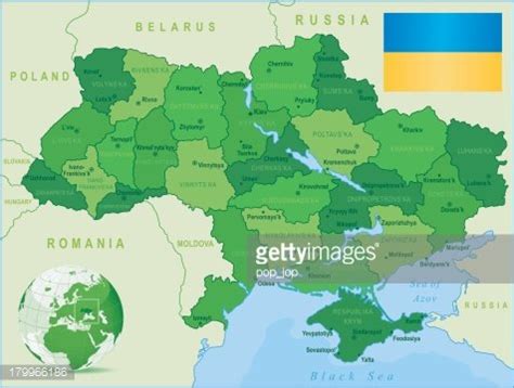 Green Map Of Ukraine - States, Cities And Flag Stock Clipart | Royalty ...