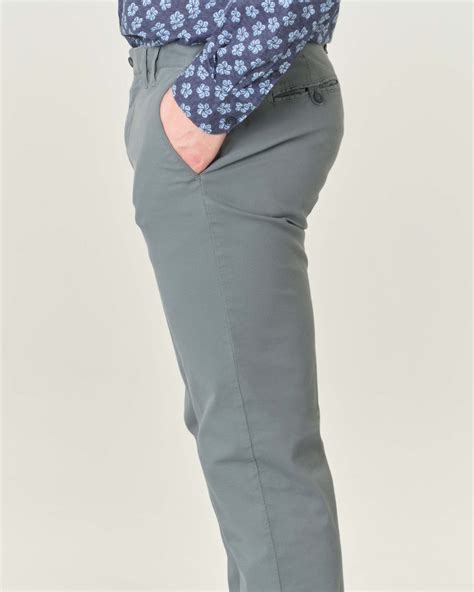 Pantalone Chino Grigio Micro Armatura In Cotone Elasticizzato