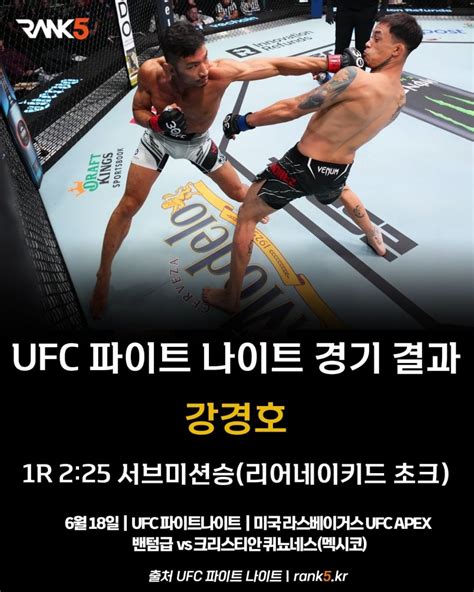 미스터 퍼펙트 강경호 한국인 Ufc 최다승 2위 기록 랭크파이브 격투 리포트 랭크파이브rank5