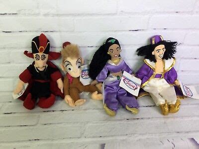 Disney Store Parks Aladdin Jasmine Jafar Abu Bean Bag Plush Doll Set