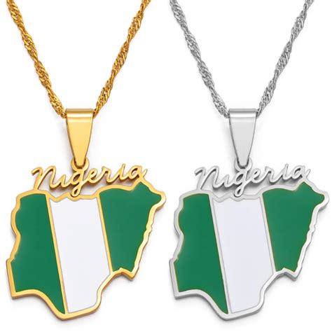 Anniyo Nigeria Map Flag Pendant Necklaces Gold Color Nigerian Maps