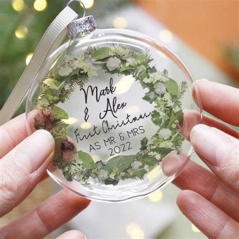 First Married Christmas Wreath Glass Bauble By Olivia Morgan Ltd