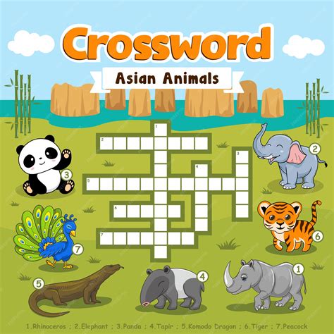 Premium Vector | Crossword Puzzle Asian Animals Games