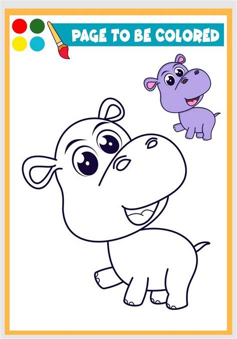 coloring book for kids with hippo, Coloring template, Children's