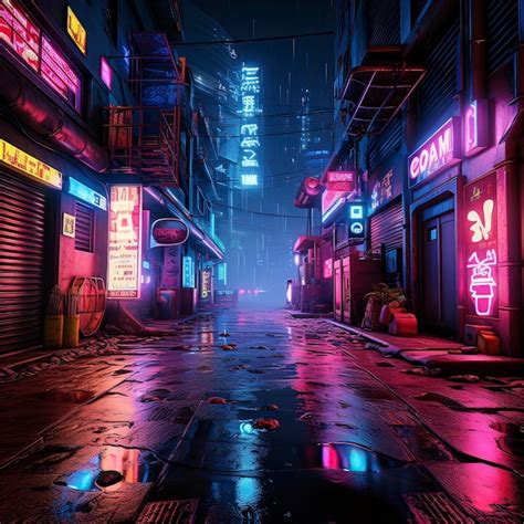 Premium Ai Image Futuristic Bustling Cityscape With Neon Light