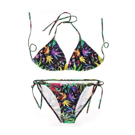 2019 Latest Tropical Style Maple Leaf Print Sexy Mini Bikini Halter