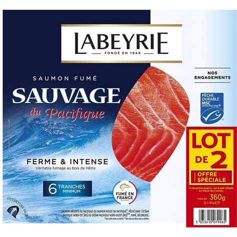 LABEYRIE Saumon fumé sauvage du Pacifique MSC 2x6 tranches 360g pas