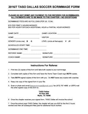 Fillable Online Taso Dallas Soccer Scrimmage Form Fax Email