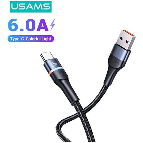 Cabo Usb Tipo C Type C Turbo 66w 6a Usams 1 2m Nylon Shopee Brasil