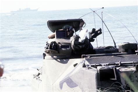 A Marine Emerges From The Turret Of An LVTP 7 Tracked Landing Vehicle