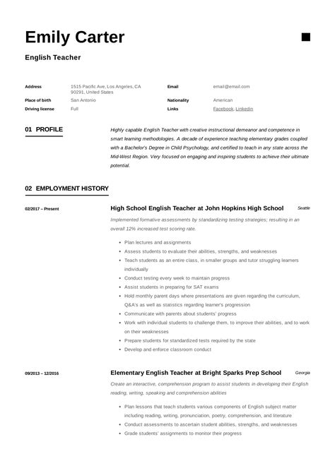 English Teacher Resume Sample And Writing Guide