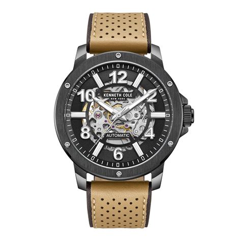 Kenneth Cole New York Automatic Black Dial Brown Leather Strap Men Wat ...