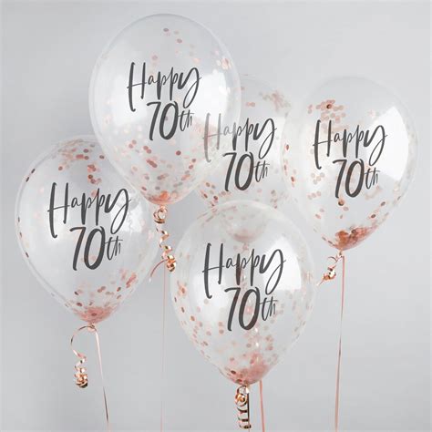 Happy 70th Birthday Balloons, 5 X Rose Gold 'happy 70th' Confetti ...