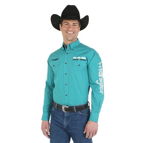 Wrangler Mens Wrangler And Ram Rodeo Series Logo Long Sleeve Button