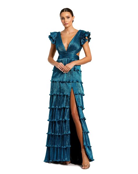 Ruffle Tiered Criss Cross Lace Up Gown Mac Duggal