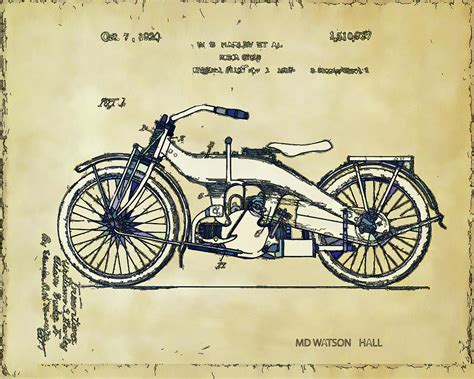 Vintage Harley Davidson Patent Digital Art By Marlene Watson