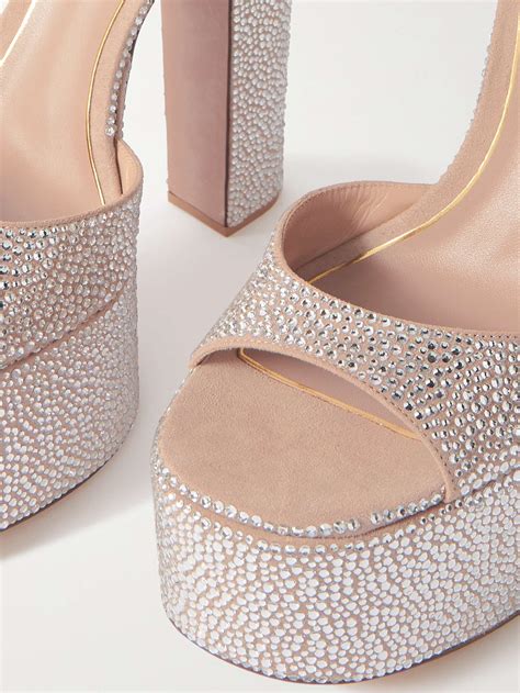 Silver Tan Go Crystal Embellished Suede Platform Sandals