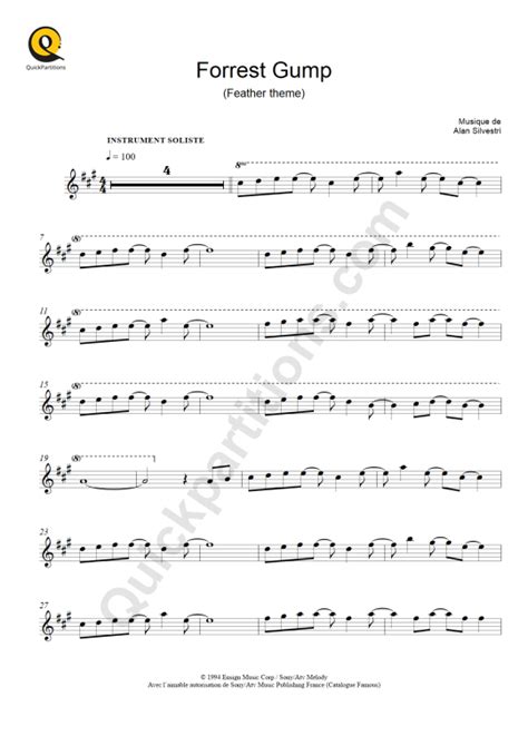 Partition Pour Instruments Solistes Forrest Gump Feather Theme De