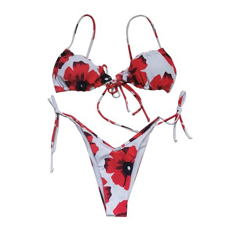 Xuapaodt Bikini Set Womens Two Piece High Cut Sets Tie Side Thong