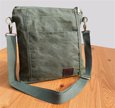 Waxed Canvas Shoulder Bag Medium Sized Crossbody Bag Work Etsy