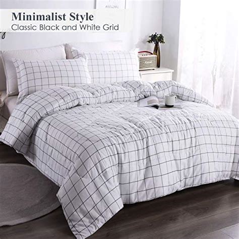 Andency White Grid Comforter Set Queen Size 90x90 Inch 3 Pieces 1