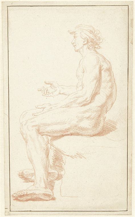 Study Of Seated Male Nude Seen From The Side Drawing By Quint Lox