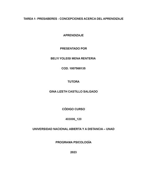 Tarea Presaberes Concepciones Acerca Del Aprendizaje Tarea