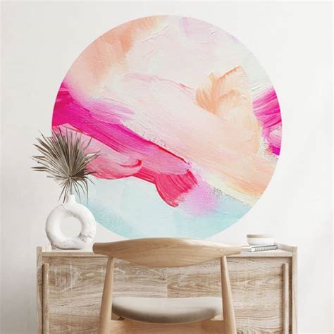 Wandtattoo Pinselstriche Pink und Türkis Rund Haniff wall art de