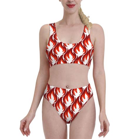 Bixox Fire Symbols Pattern Two Piece Sports Bikini With U Shaped Top