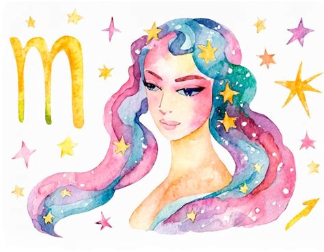 Ilustração em aquarela do signo do zodíaco de virgem estrelas em