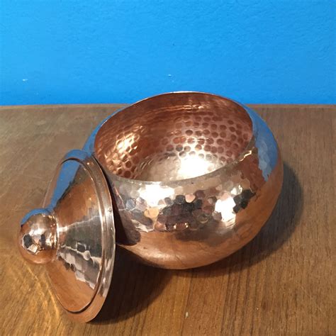 Hammered Copper Round Storage Container With Lid