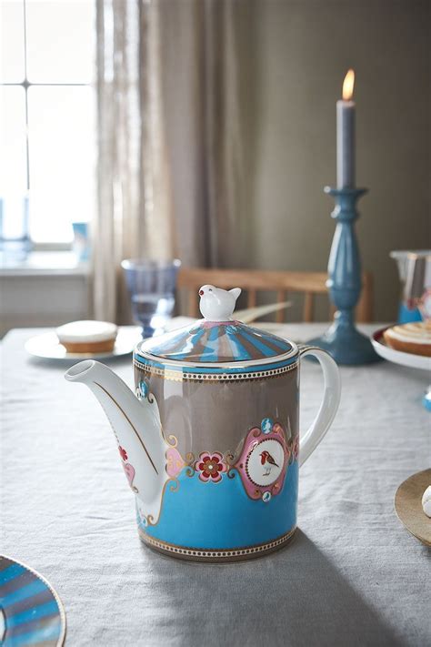 Love Birds Teapot Medium Blue Khaki Pip Studio Dinnerware Sets