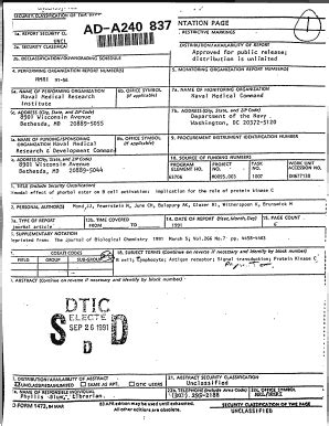 Fillable Online Dtic SECURI Y CLASSIFICATION OF IREPORT HK AD A240 837