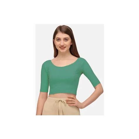 Green Mehrang Poly Lycra Casual Wear Women S Blouses Size 30 At Rs