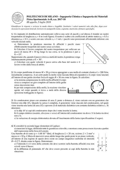 Esame 5 Luglio 2018 Testo E Soluzioni Politecnico Di Milano