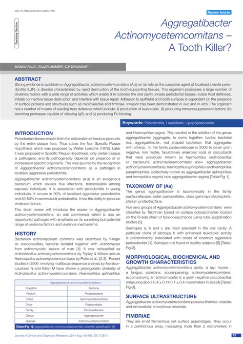 (PDF) Aggregatibacter Actinomycetemcomitans - A Tooth Killer