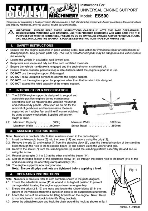 Sealey Es500 Instructions Pdf Download Manualslib