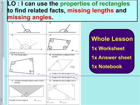 Properties Of Rectangles Or Quadrilaterals Missing Lengths Angles Ks2