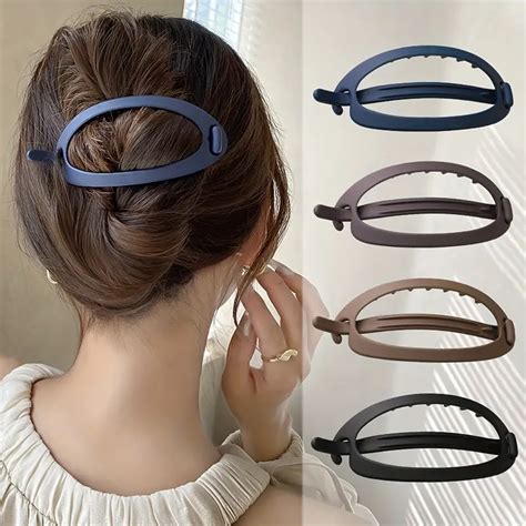 4pcs Hollow Ellipse Barrette Simple Style Hair Clip For Ponytail Women