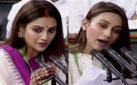 Nusrat Jahan And Mimi Chakraborty Take Oath In Lok Sabha