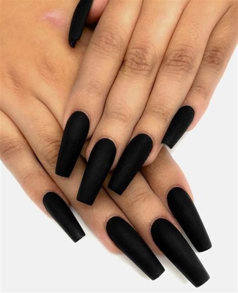 Black Matte Coffin Glue On Nails Long Coffin Stiletto Etsy