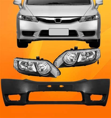 Kit Parachoque Dianteiro New Civic Par De Farol Cromado 2009 2010