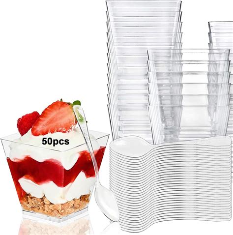 50 Pcs Dessert Cups 60ml2oz Mini Clear Plastic Cups With Spoons