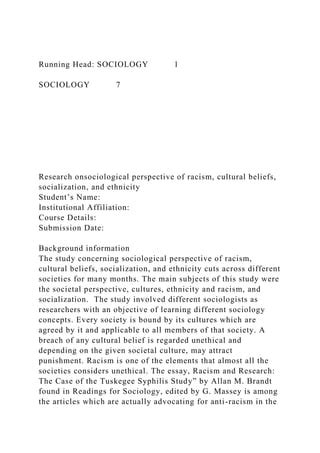 Running Head SOCIOLOGY1SOCIOLOGY 7Resea Docx